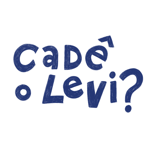 Logo Cadê o Levi? em lettering azul - marca de livros infantis brasileiros